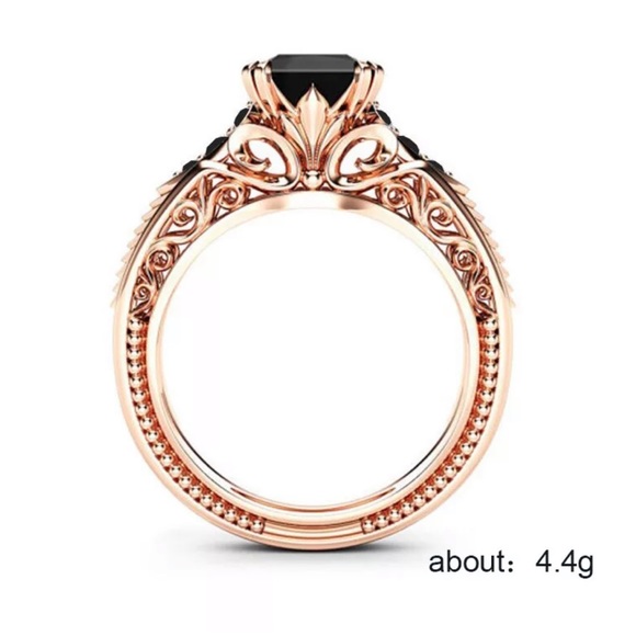 New Rose Gold 925 Sterling Silver Black Princess Cut Zircon Ring - Picture 5 of 5